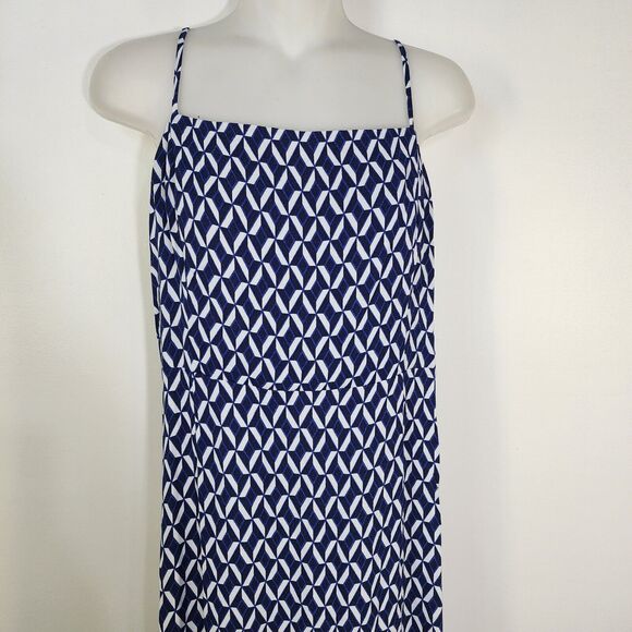 Banana Republic Dress Medium Slit Midi Navy Spaghetti Straps Smocking Geometric - Picture 5 of 12
